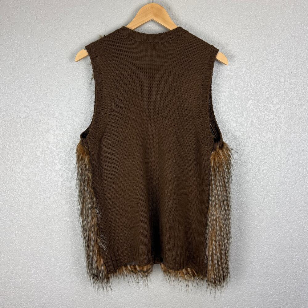 Bambicore Faux Fur Knit Vest L Whimsical Boho Festival Nature Forestcore Fuzzy - Picture 4 of 10